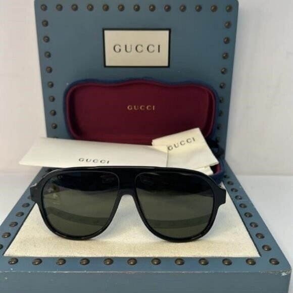 New Authentic- Gucci Green Pilot Men's Sunglasses GG0009S 001 59","description": - Picture 12 of 14